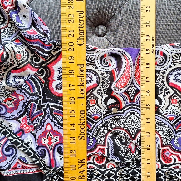 INC Sheer Lace Up Purple Paisley V Neck Top Large - Picture 4 of 5